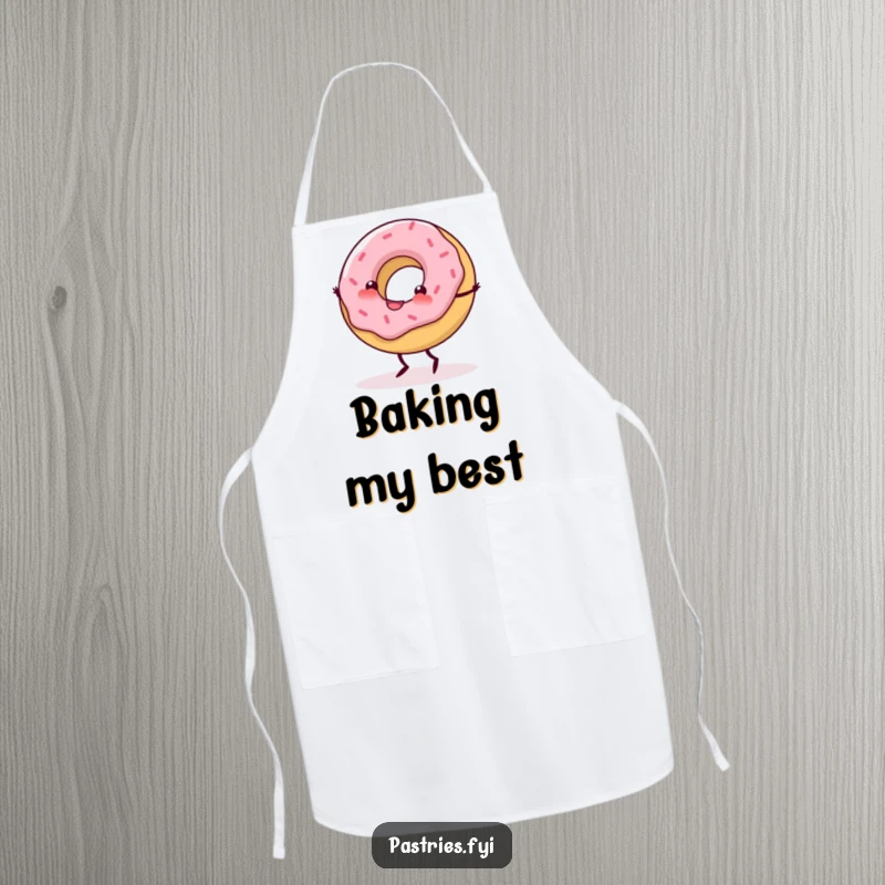 Funny Apron showcasing a delighted donut with tiny legs performing a happy cartwheel during cooking.