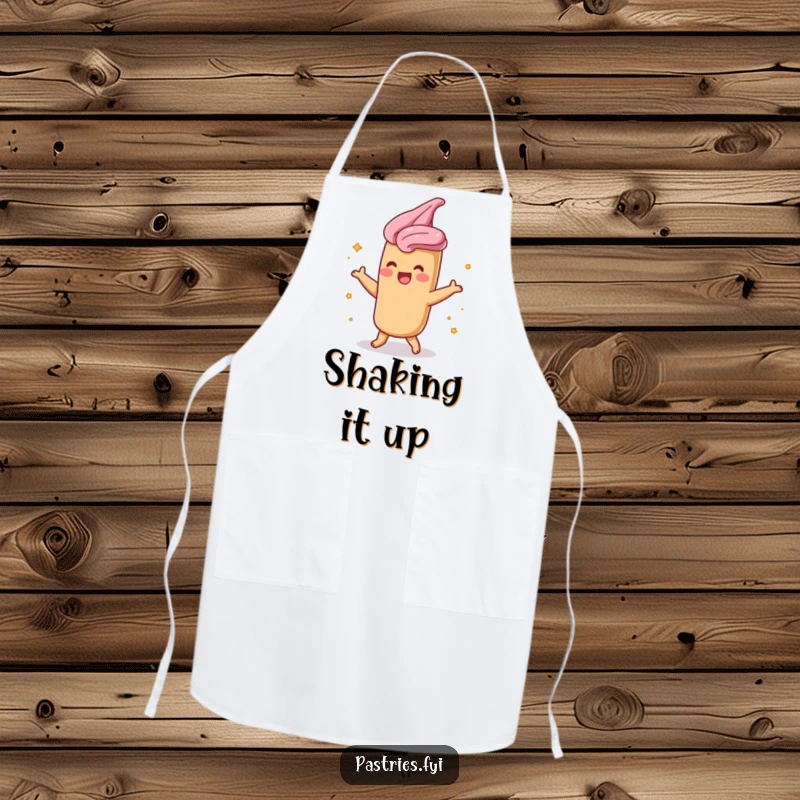 Funny churro apron with a shimmying character dusted in cinnamon sugar, adding a playful touch to baking.
