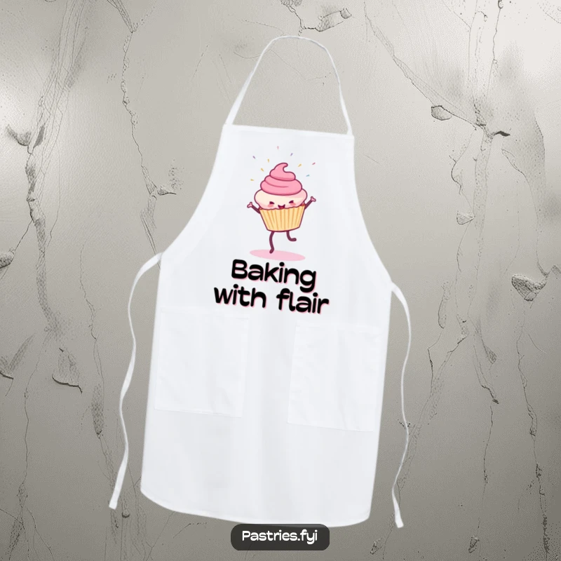 Funny Cupcake Apron: A smiling cupcake in a cartwheel, with sprinkles flying, perfect for a fun baker.