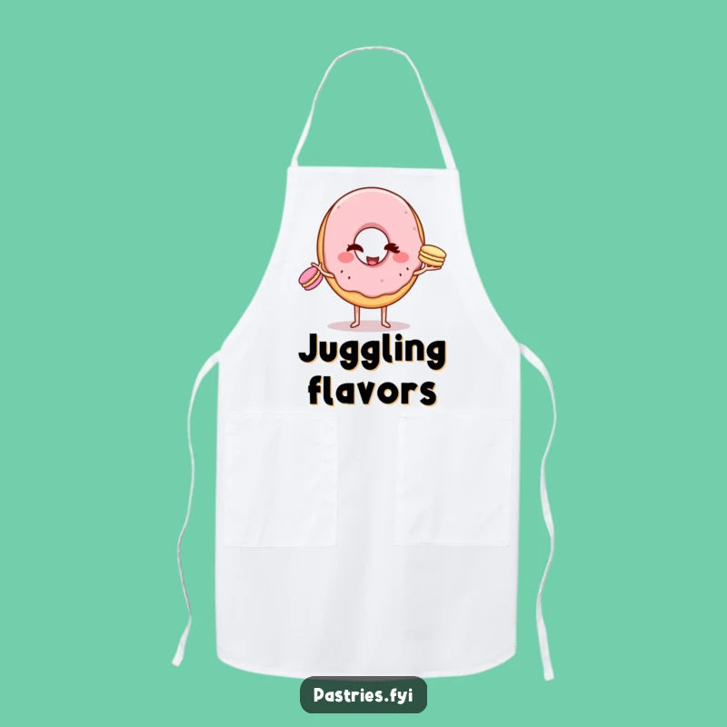 Funny Donut Macaron Juggling Apron: Witty Character for Kitchen Fun