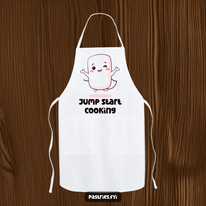 Funny Apron featuring a smiling marshmallow character jumping rope, adding a humorous touch to kitchen activities.