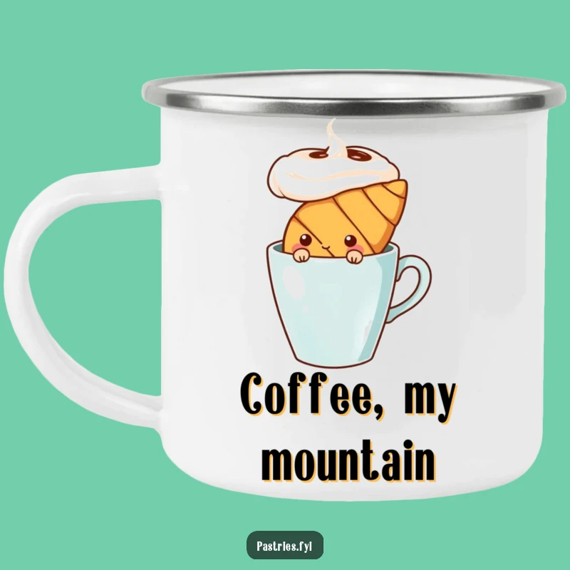 Funny Shy Croissant Camping Mug - Outdoor Comedic Pastry Fun