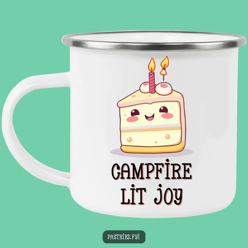 Funny Celebration Cake Camping Mug: Adventure with Kawaii Joy
