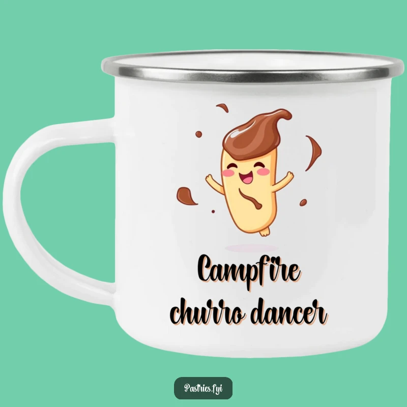 Funny Churro Twirling Chocolate Camping Mug: Sweet Adventures Await