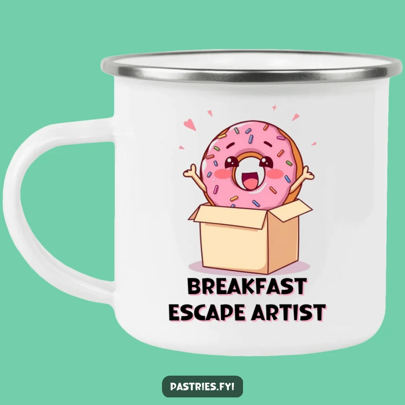 Funny Donut Burst Camping Mug - Excited Sprinkle Adventure Gift
