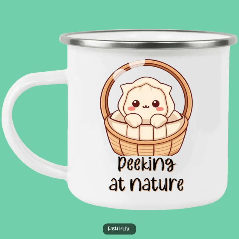 Funny Dumpling Curiosity Camping Mug: Adventure with a Kawaii Peek