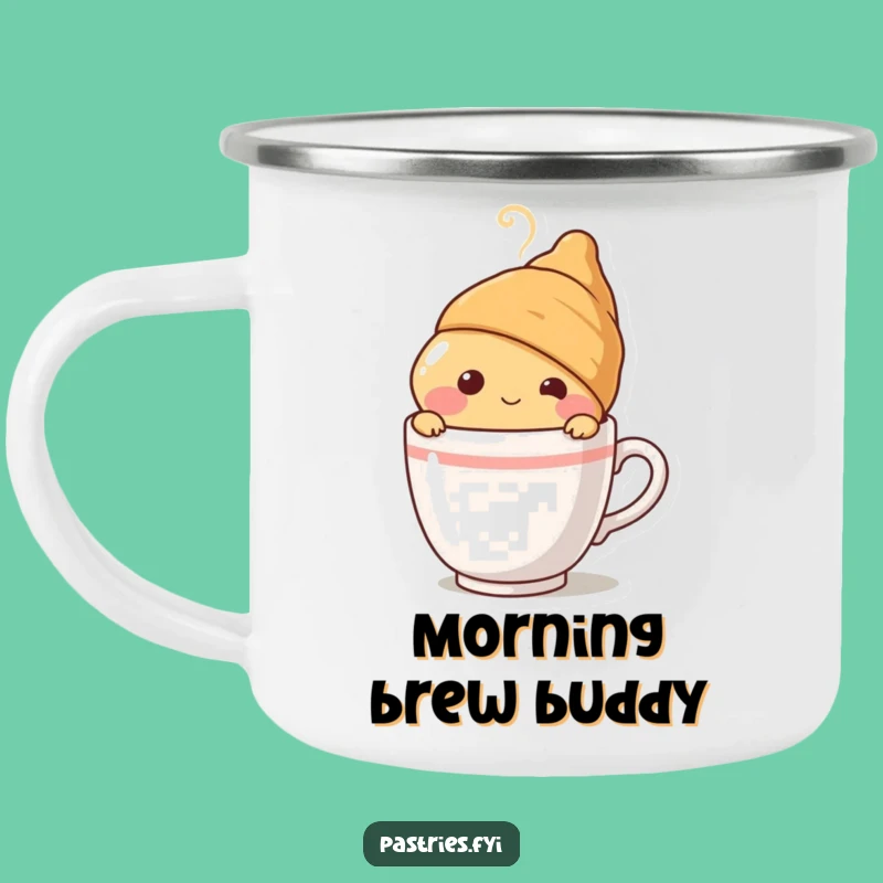 Funny Blushing Croissant Camping Mug - Durable and Hilarious Coffee Companion