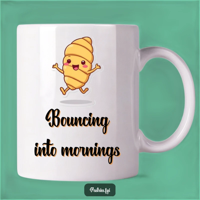 Funny Croissant Hop Mug: Cheerful Pastry Doing a Joyful Hop, Perfect Gift