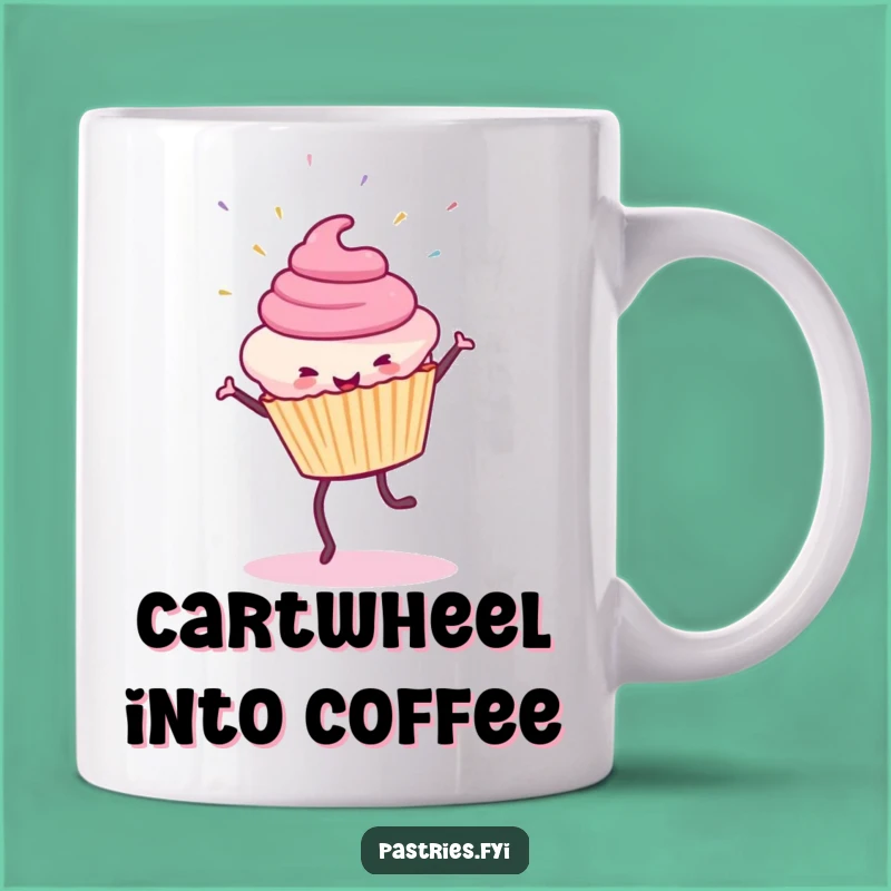 Funny Cupcake Cartwheel Mug: Sprinkles Flying, Joyful Funny Gift