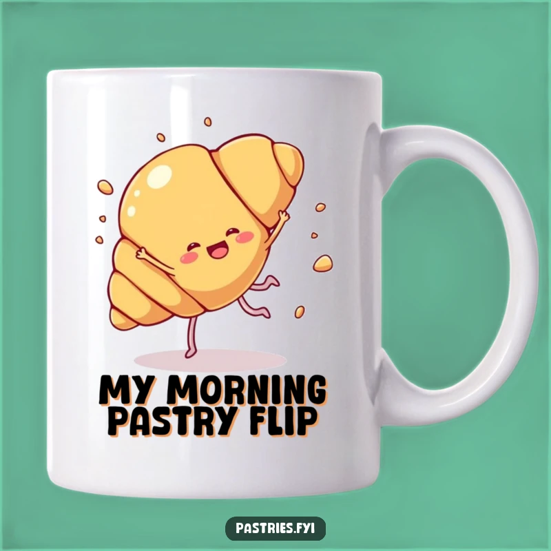Funny Croissant Cartwheel Mug: Joyful Flakes, Perfect Humorous Gift for Bakers
