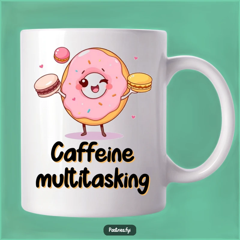 Funny Donut Juggler Mug: Winking Donut with Macarons, Perfect Gift
