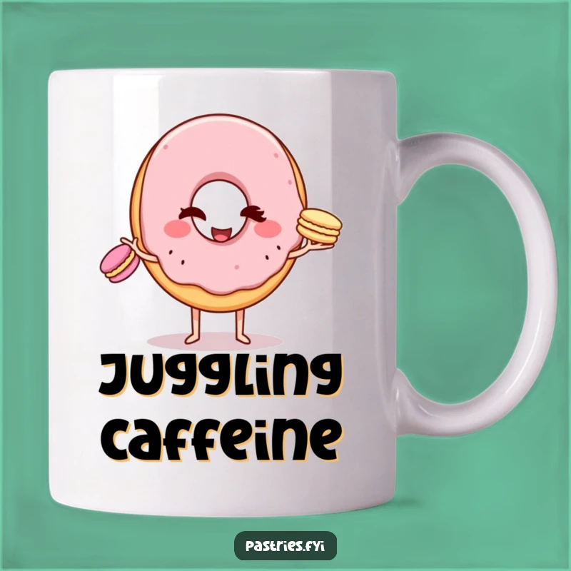 Funny Donut Macaron Juggling Mug: Witty Character, Perfect Humorous Gift