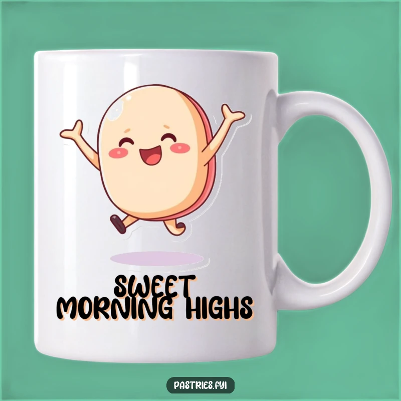 Funny Macaron Leaping Joy Mug: Delightful Dessert Gift for Sweet & Happy People