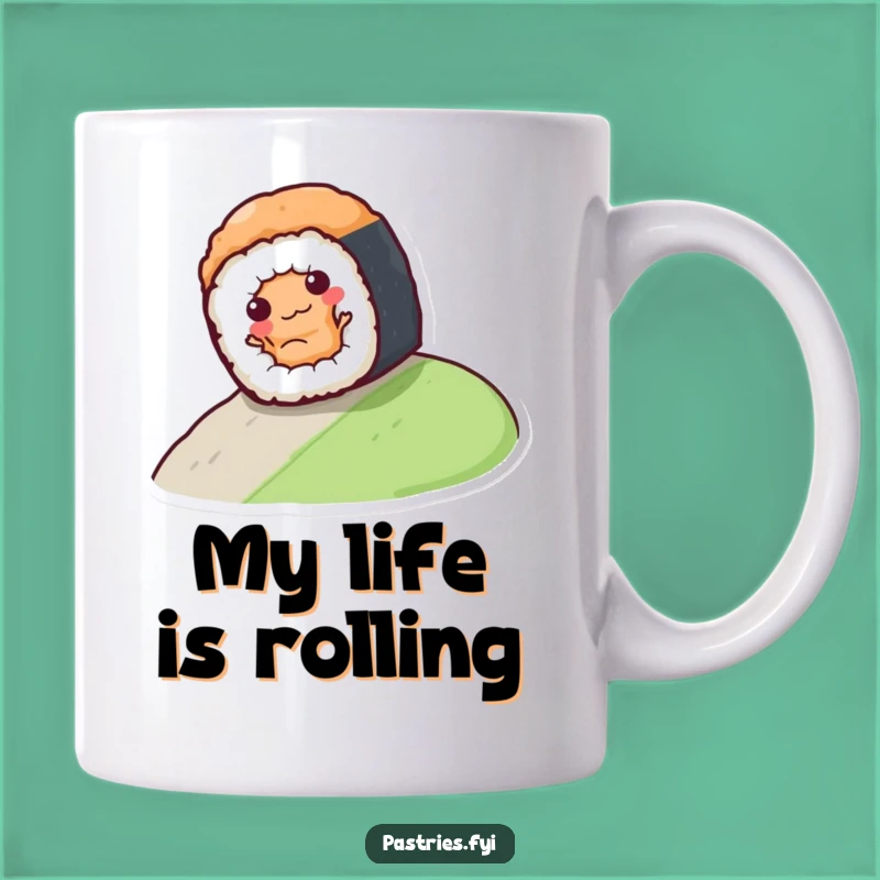 Funny Sushi Roll Rolling Down Hill Mug: Hilarious Foodie Gift for Sushi Lovers