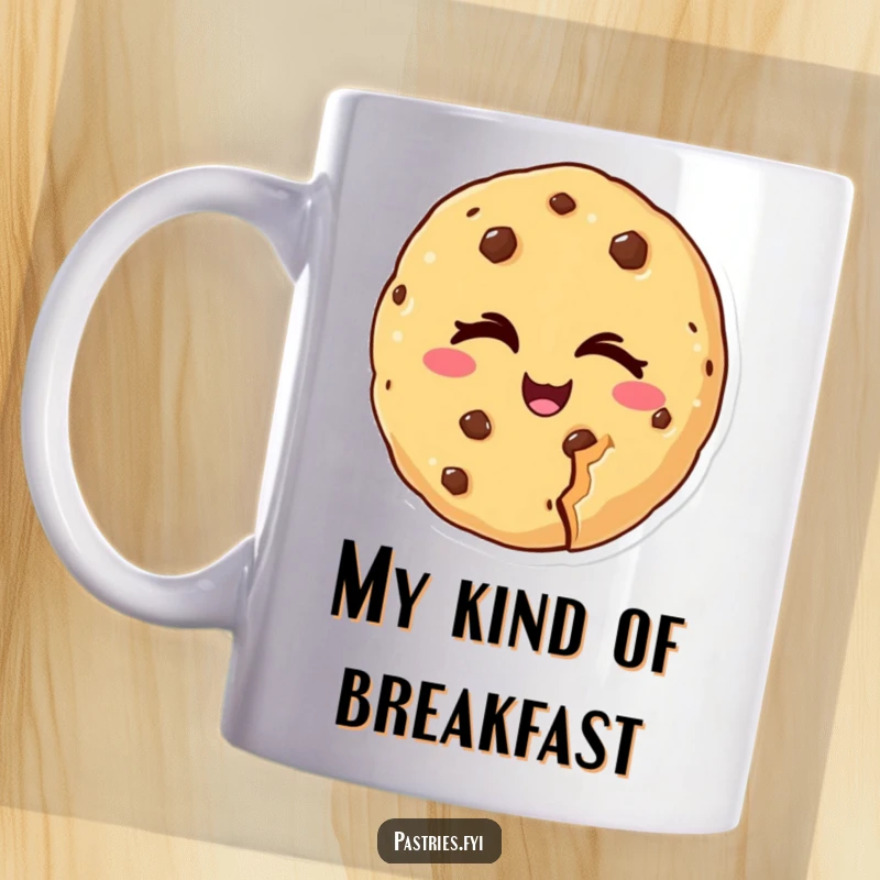 Funny mug featuring a charming cookie character winking slyly with a bite missing, a playful and humorous gift.