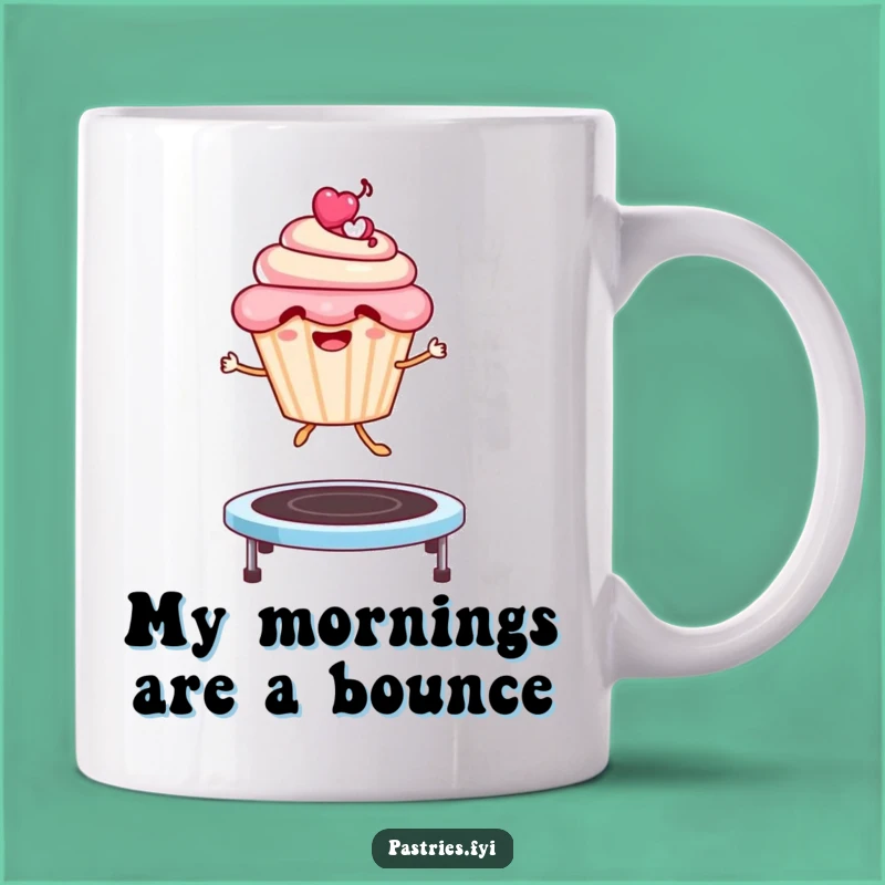 Funny Cupcake Trampoline Mug: Joyful Character Jumping, Perfect Funny Gift Idea
