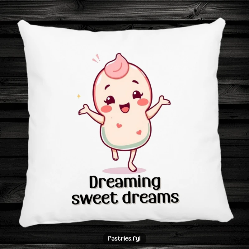 Funny throw pillow featuring a cheerful candy character doing a silly jig, perfect for adding a touch of sweetness to any room.