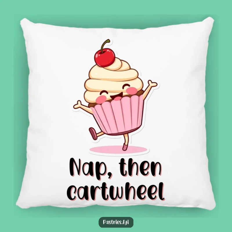 Funny Cartwheeling Cupcake Pillow: Cozy Smiling Character Cushion for a Cheerful, Hilarious Touch