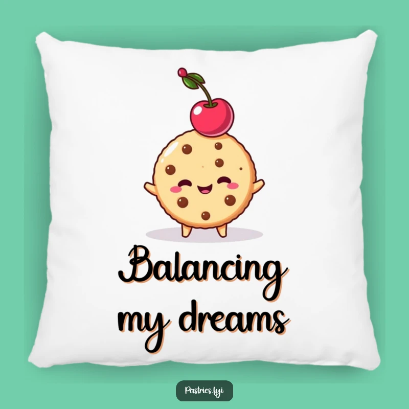 Funny Cookie Cherry Balancing Pillow - Soft Comedic Dessert Decor