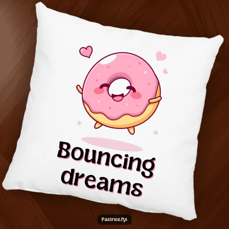 Funny Pillow: A giggling jelly donut character happily bouncing like a ball, a soft and humorous addition to any cozy space.