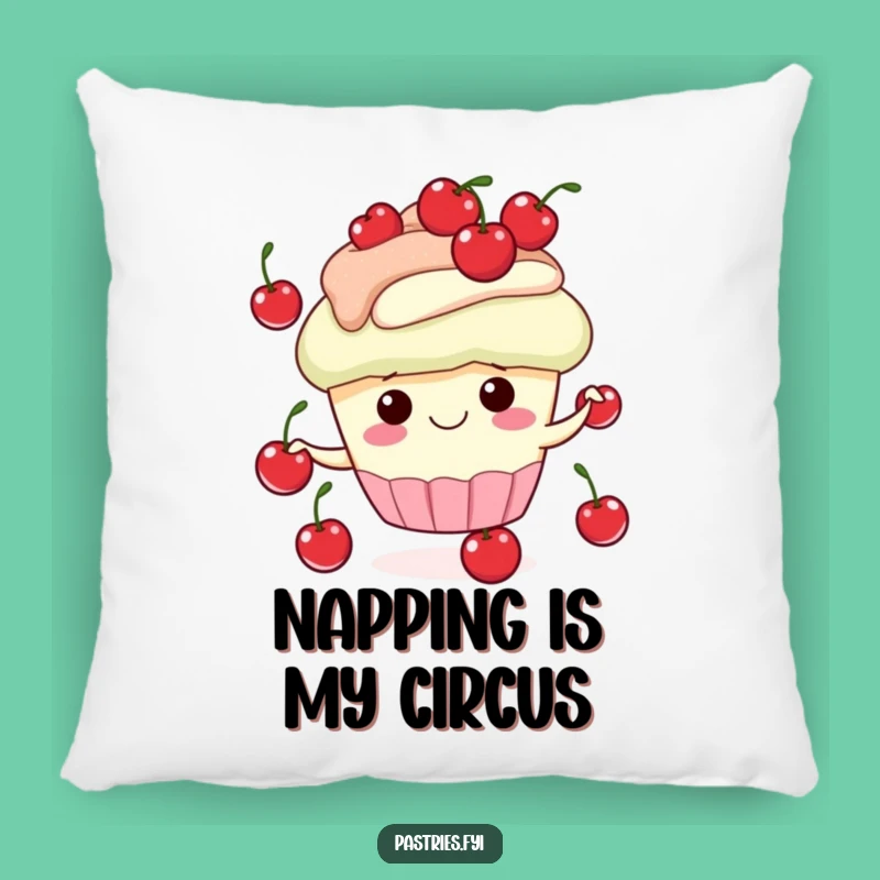 Funny Cupcake Juggling Cherries Pillow - Soft & Humorous Home Accent