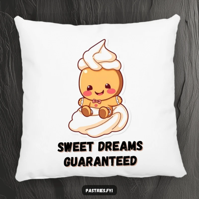 Funny gingerbread cookie pillow with a giggling cookie character sliding down a frosting swirl, offering humorous comfort and festive charm.