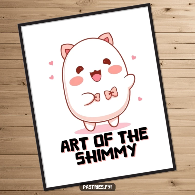 Funny Mochi Digital Art: A printable artwork of a playful mochi character doing a delightful shimmy with tiny bowties.