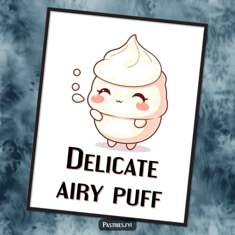 Funny meringue digital art print of a shy character puffing air, a delicate and humorous illustration.