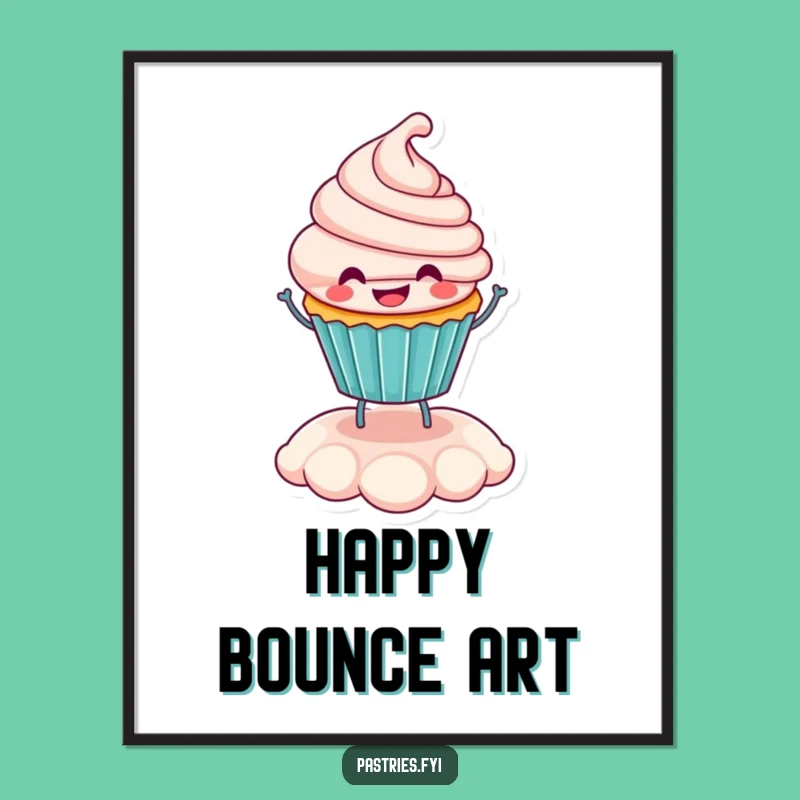 Funny Cupcake Digital Art: Cheerful Bouncing Character Downloadable Print