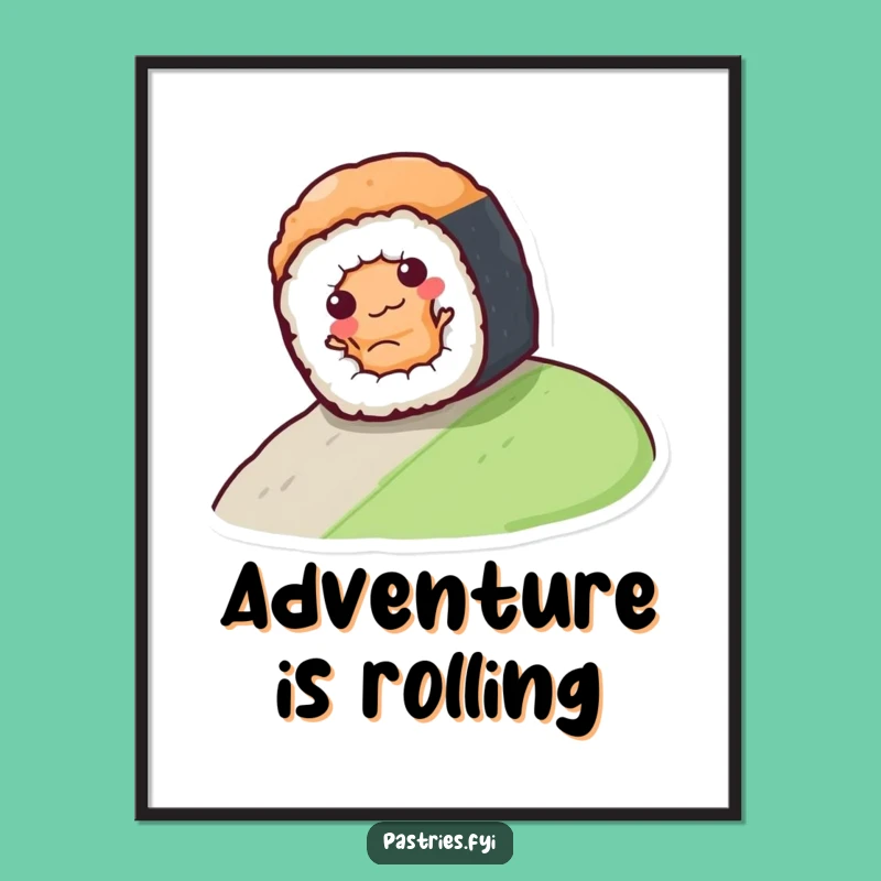 Funny Sushi Roll Digital Art: Hilarious Rolling Character Downloadable Print