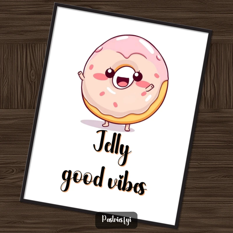 Funny wobbly jelly donut character digital art print, capturing playful movement and sweet charm.