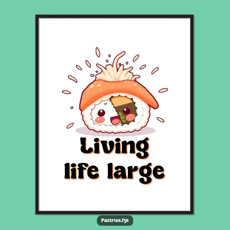 Funny Sushi Excitement Digital Print: Vibrant Flying Rice Wall Decor