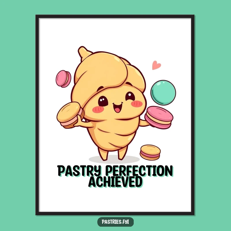 Funny Croissant Juggling Macarons Digital Print: Instant Joy for Your Walls