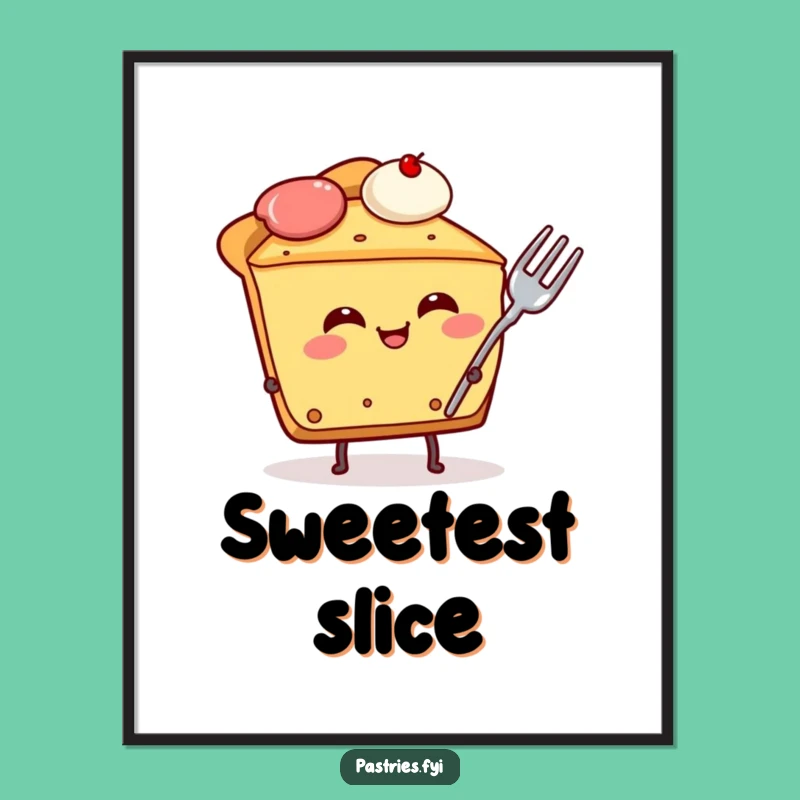 Funny Pie Slice Digital Art: Giggling Dessert with Fork Funny Gift for Walls