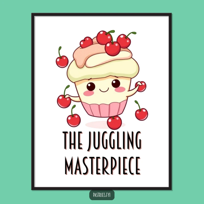 Funny Cupcake Juggling Cherries Digital Art - Instant Joyful Decor