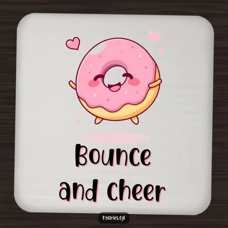 Funny Coaster: A giggling jelly donut character happily bouncing like a ball, adding a humorous and joyful touch to any table.