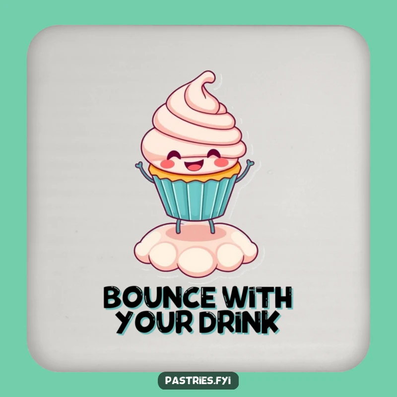 Funny Cupcake Drink Coaster: Cheerful Bouncing Character for Sweet Surfaces