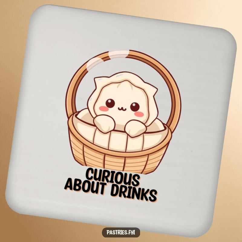 Funny dumpling drink coaster with a Kawaii character peeking out, adding charm and protection.
