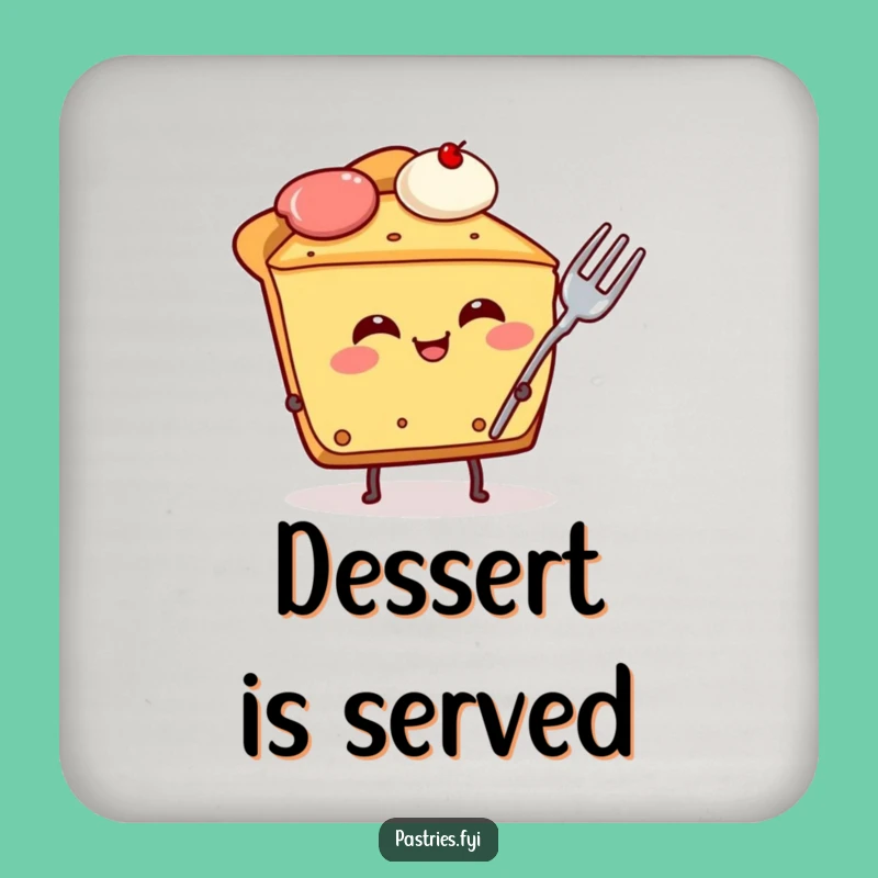 Funny Pie Slice Drink Coaster: Giggling Dessert with Fork Funny Gift for Tables