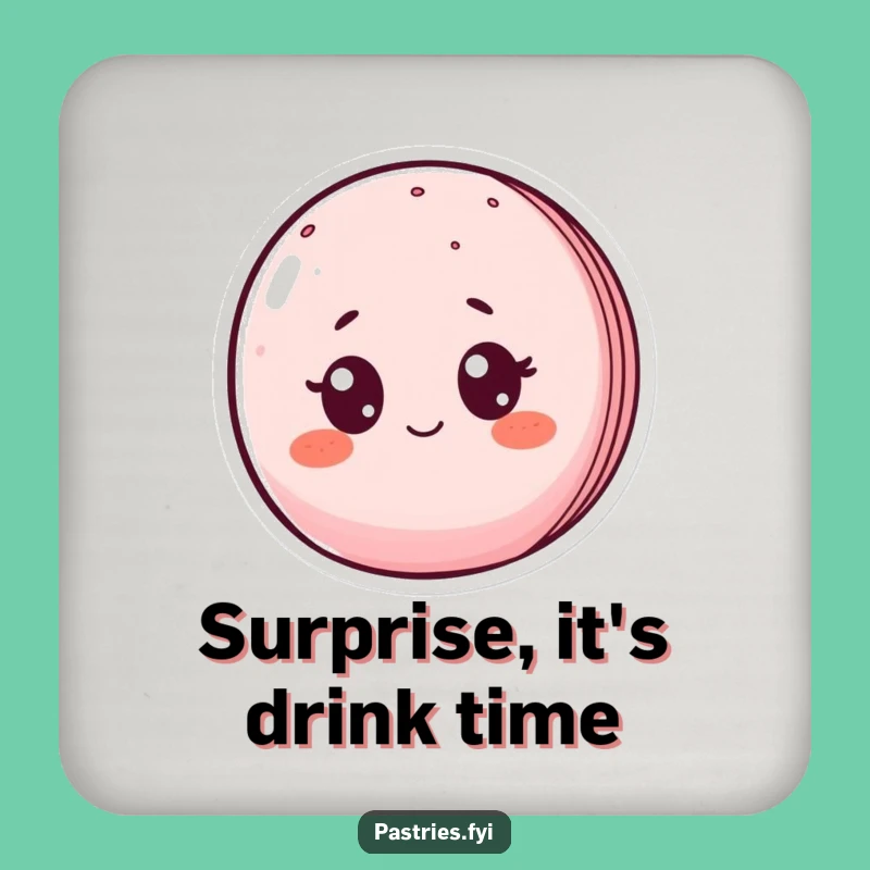 Funny Surprised Macaron Drink Coaster - Protect Surfaces with a Laugh