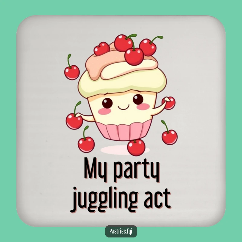 Funny Cupcake Juggling Cherries Drink Coaster - Protect Surfaces with Humor