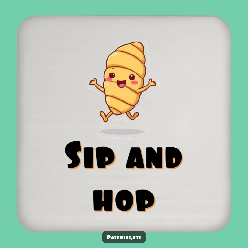 Funny Croissant Hop Coaster: Cheerful Pastry, Joyful Hop, Protect Surface Gift