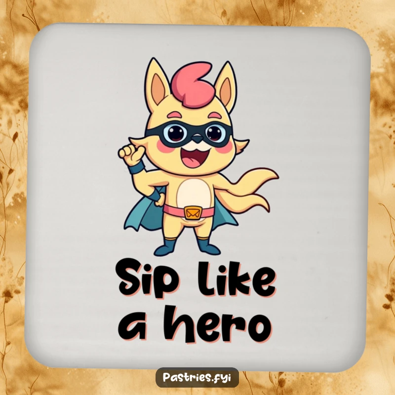 Funny Churro Coaster: A delighted churro poses heroically, guarding surfaces with sweet charm.