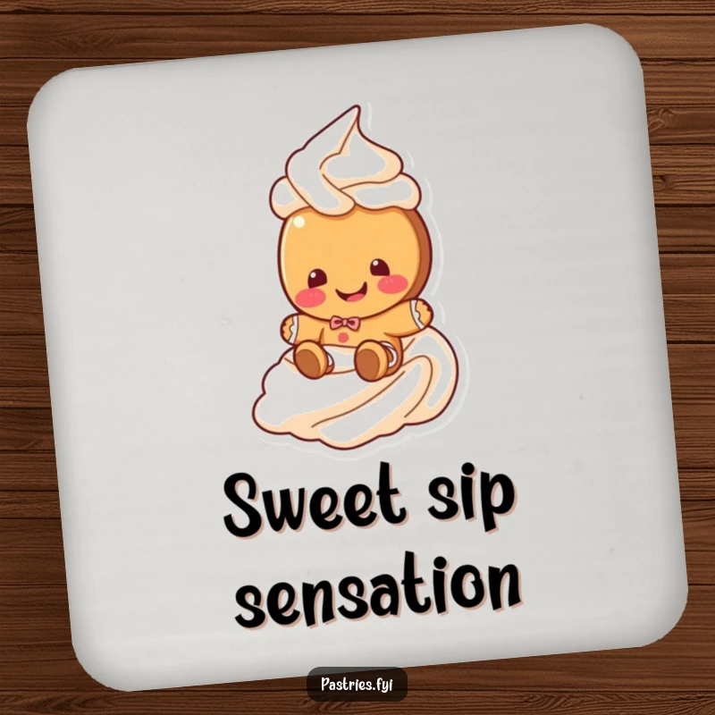Funny gingerbread cookie coaster featuring a giggling cookie character sliding down a frosting swirl, designed to protect surfaces with holiday humor.