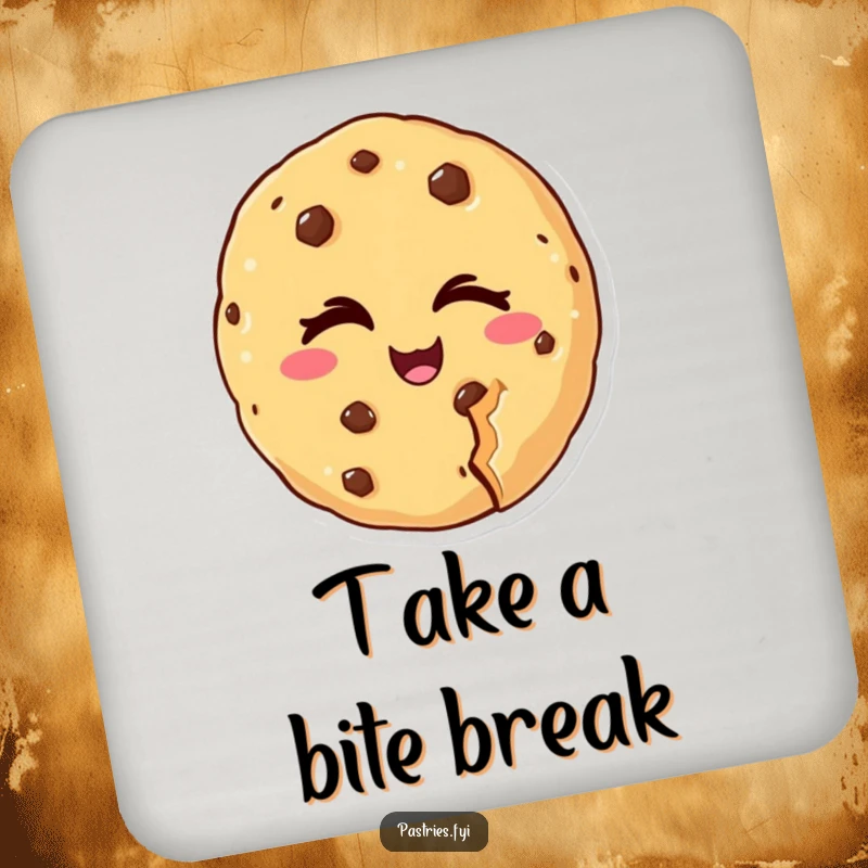 Funny drink coasters featuring a cheeky cookie character winking with a bite missing, a humorous and practical addition to any home.