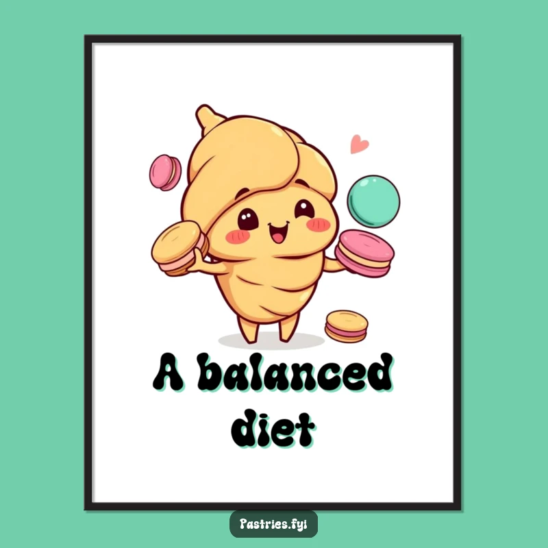 Funny Croissant Juggling Macarons Poster: Brighten Your Walls with Pastry Art