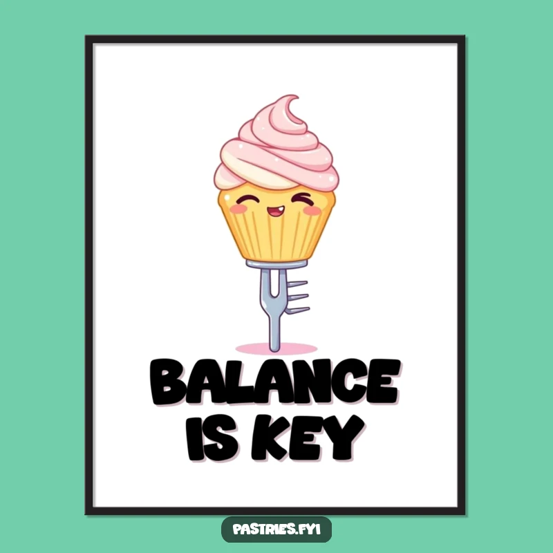 Funny Cupcake Poster: Winking Treat Balanced on a Tiny Fork for Your Wall