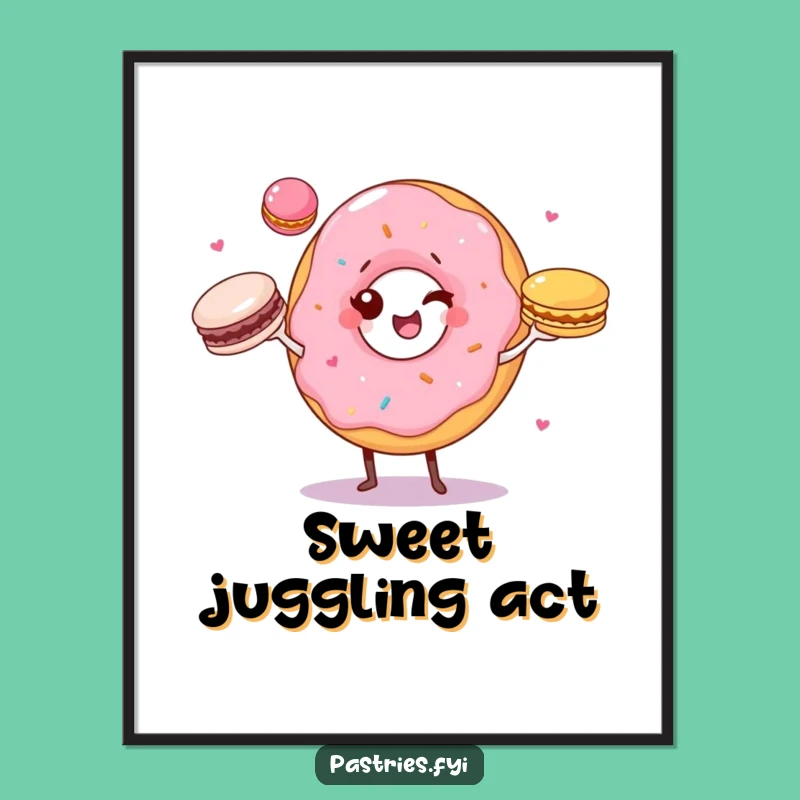 Funny Donut Juggler Poster: Winking Donut, Macarons Art, Perfect Gift