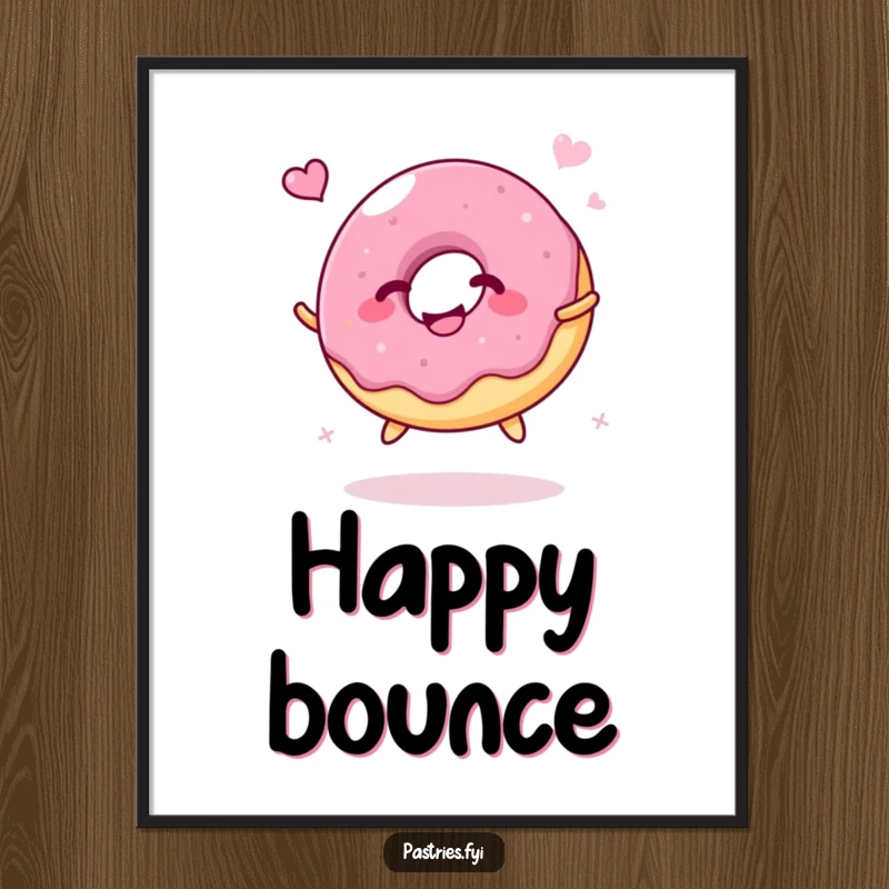 Funny Poster: A giggling jelly donut character happily bouncing like a ball, capturing a moment of pure, unadulterated glee.