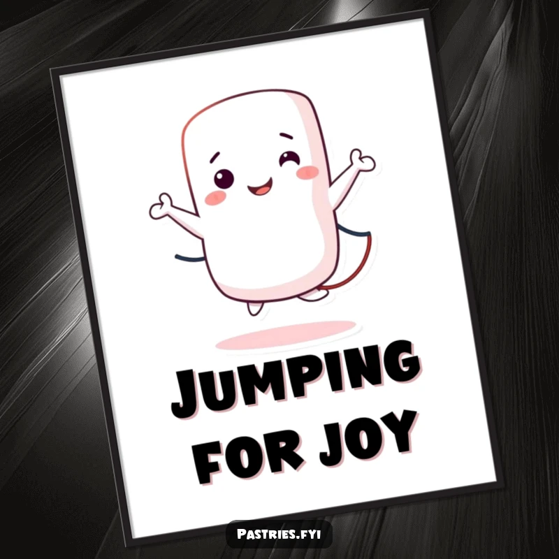 Funny Poster of a smiling marshmallow character captured mid-jump while skipping rope, creating an uplifting and humorous ambiance.